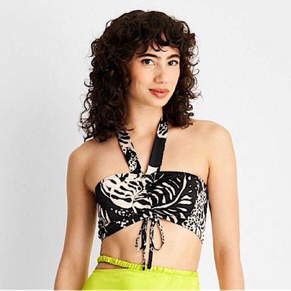 NWT Future Collective Black and White Halter Crop Top - Picture 1 of 2